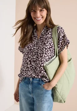 Overhemdblouse met leoprint in linnenmix