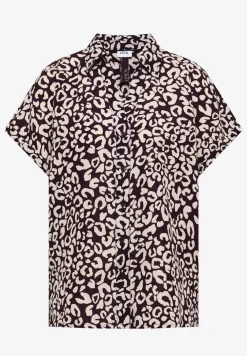 Overhemdblouse met leoprint in linnenmix
