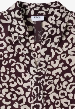Overhemdblouse met leoprint in linnenmix