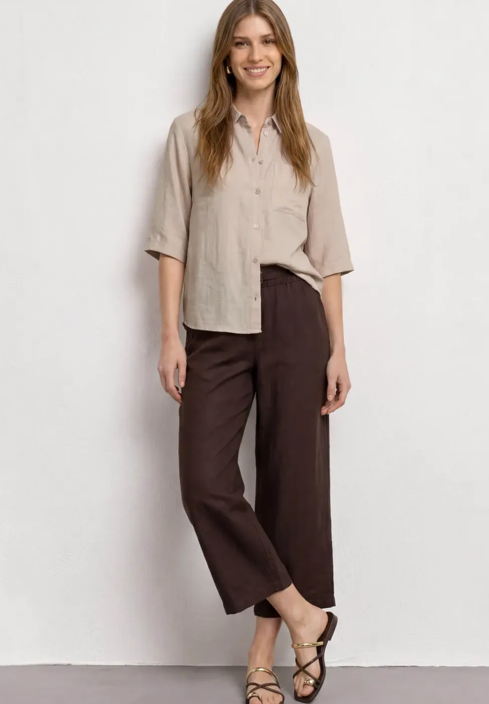 Overhemdblouse met 3/4 mouwen en borstzak