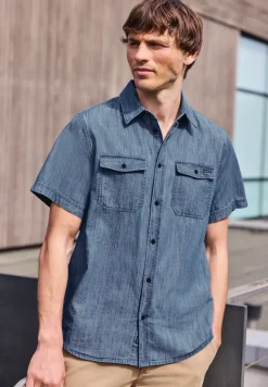 Overhemd met korte mouwen in denimlook