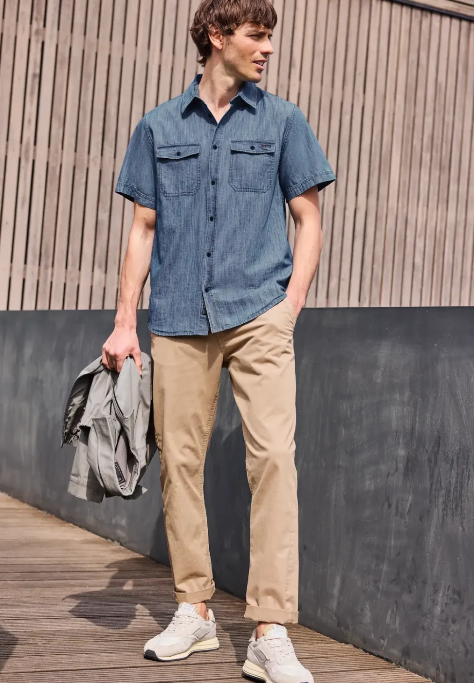 Overhemd met korte mouwen in denimlook