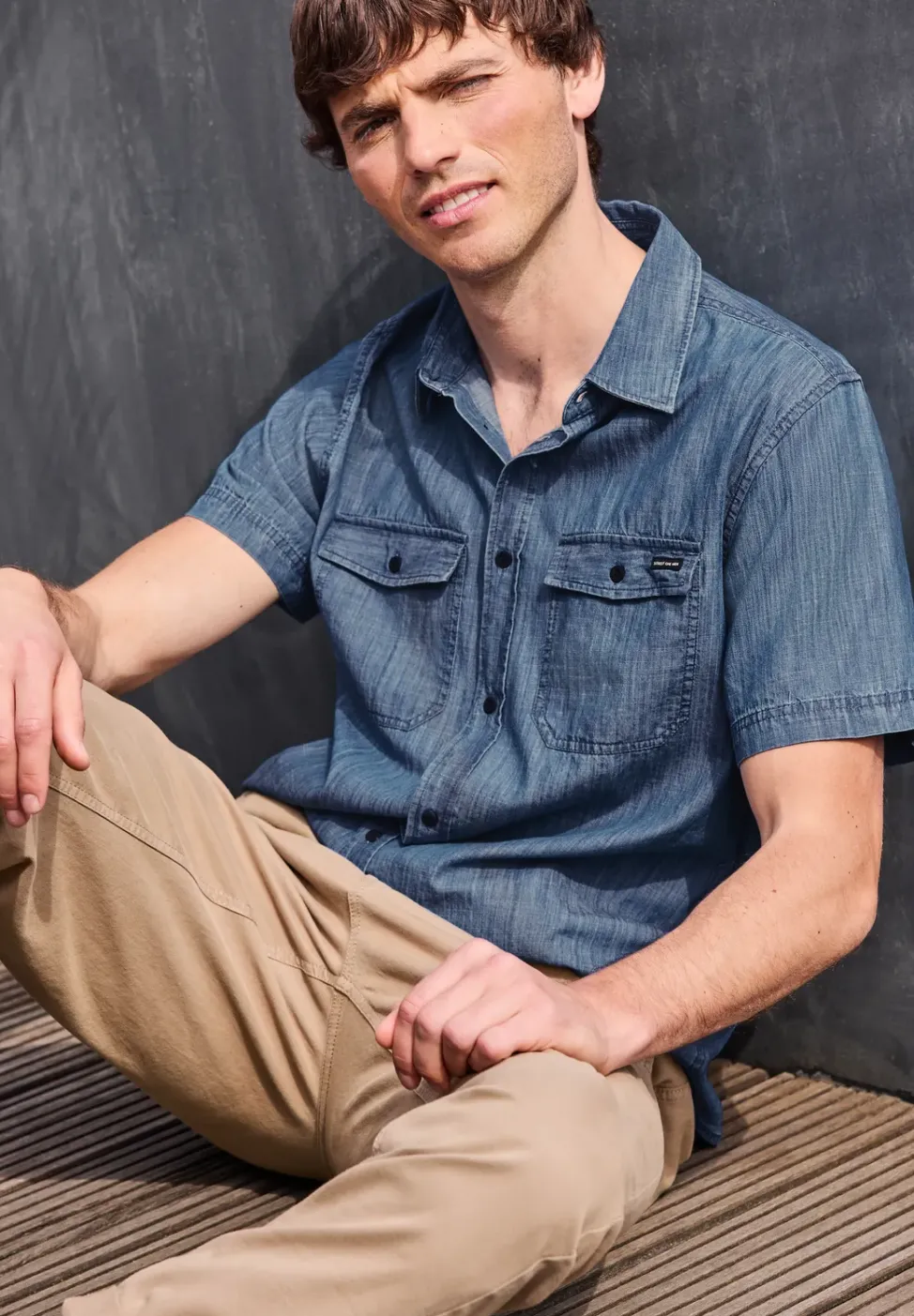 Overhemd met korte mouwen in denimlook