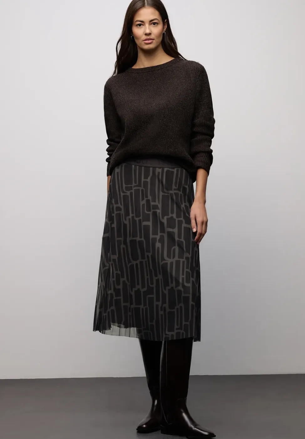 Plooirok van mesh met print