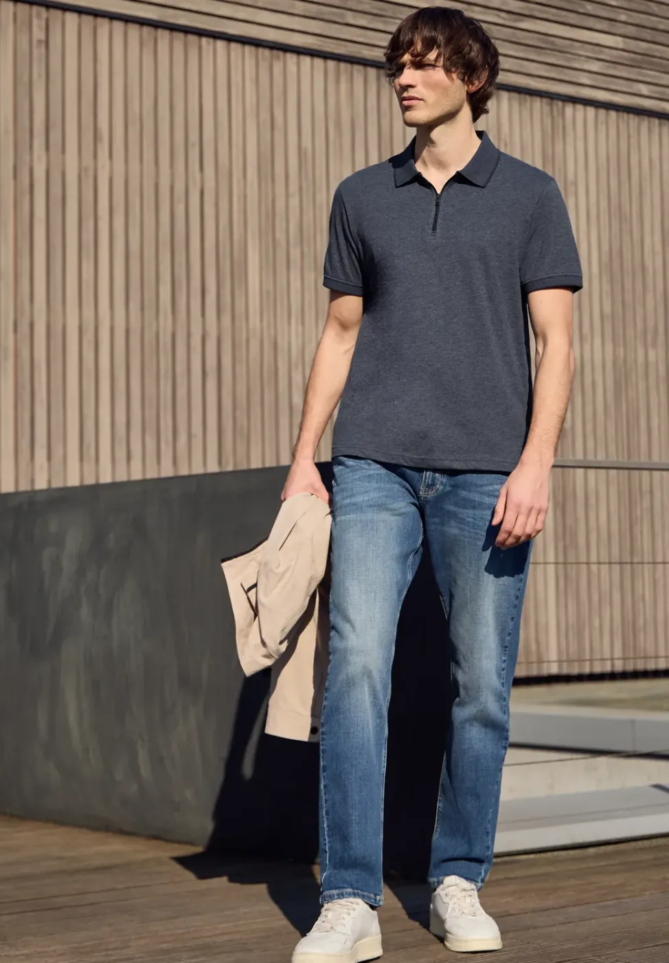 Poloshirt met korte mouwen in een gemêleerde look