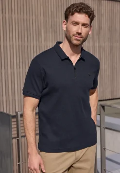 Poloshirt met rits en structuur