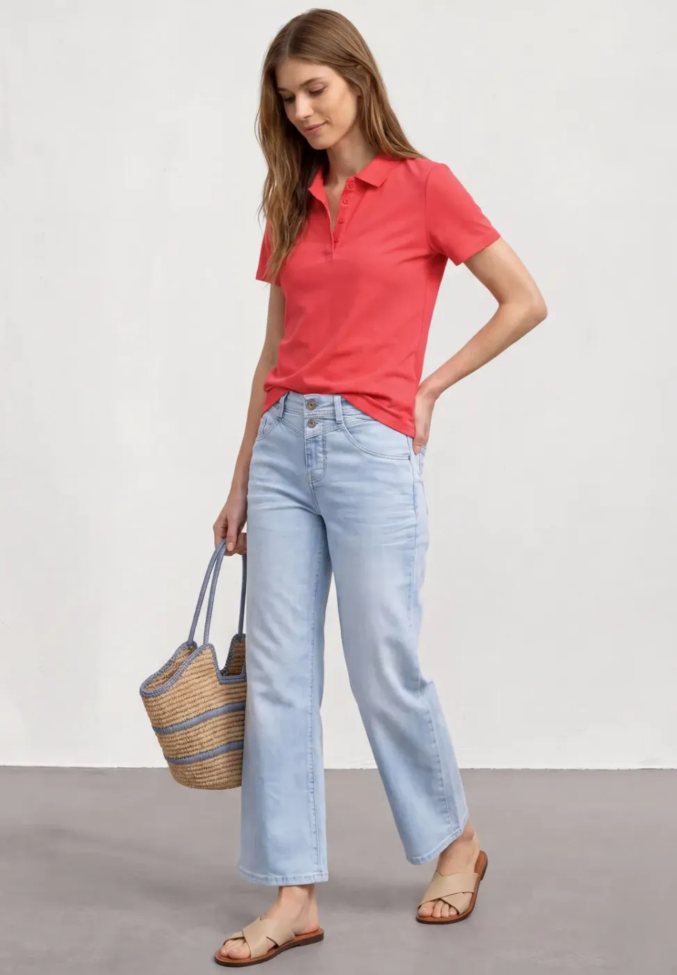 Poloshirt met korte mouwen en geribde structuur