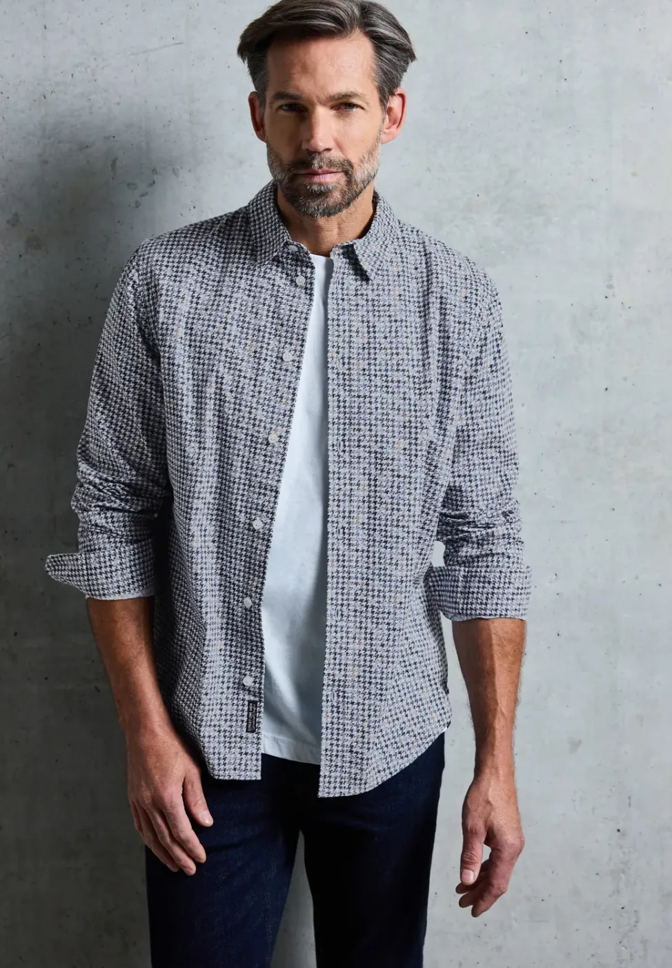 Popeline houndstooth overhemd