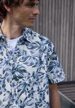 Popeline overhemd met korte mouw en print