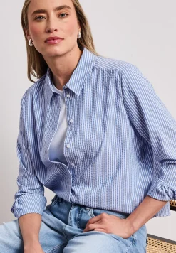 Seersucker blouse met lange mouwen
