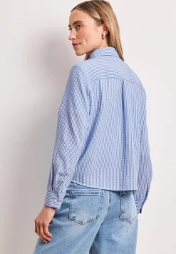 Seersucker blouse met lange mouwen