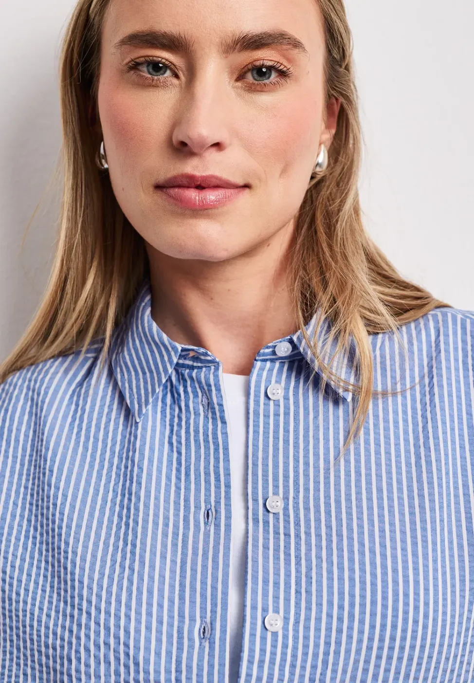 Seersucker blouse met lange mouwen