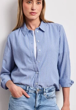 Seersucker blouse met lange mouwen
