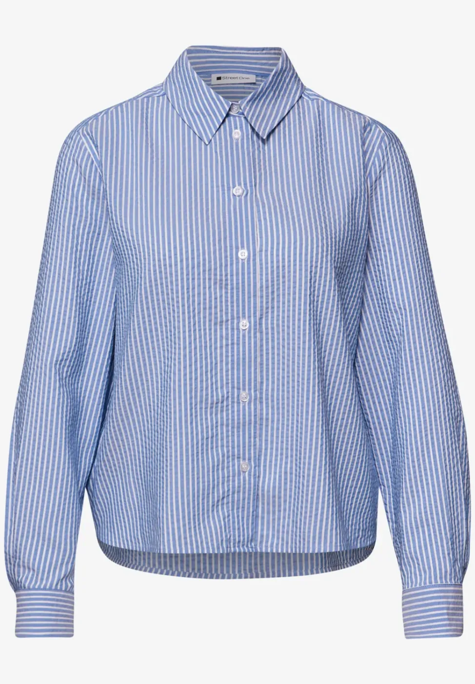 Seersucker blouse met lange mouwen