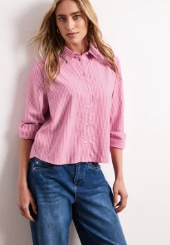 Seersucker blouse met lange mouwen