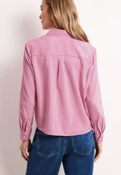 Seersucker blouse met lange mouwen