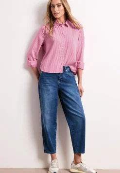 Seersucker blouse met lange mouwen