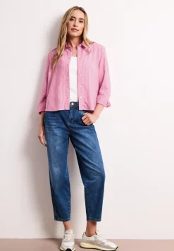 Seersucker blouse met lange mouwen
