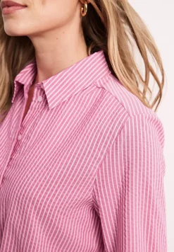 Seersucker blouse met lange mouwen