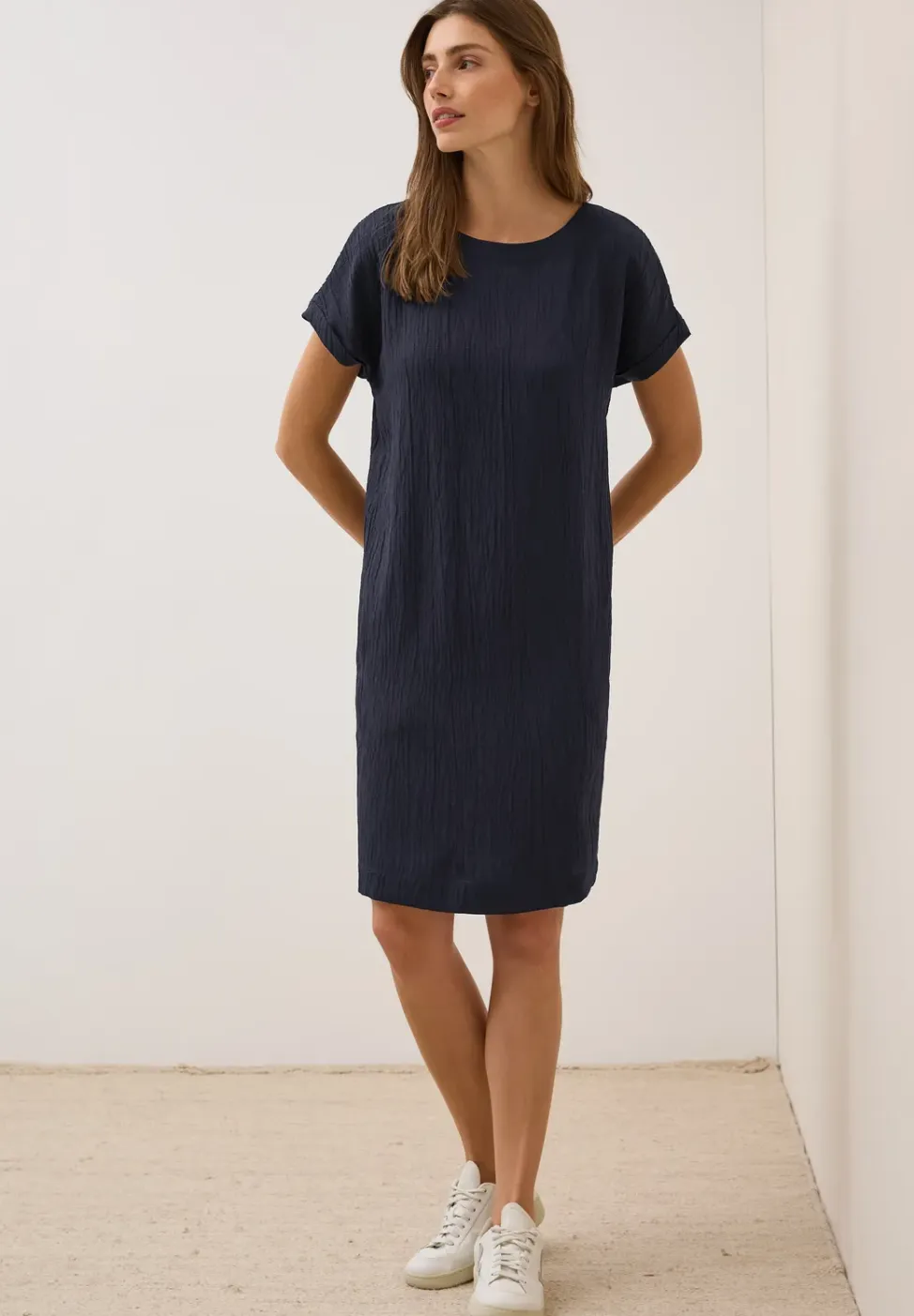 Seersucker jurk in effen kleur