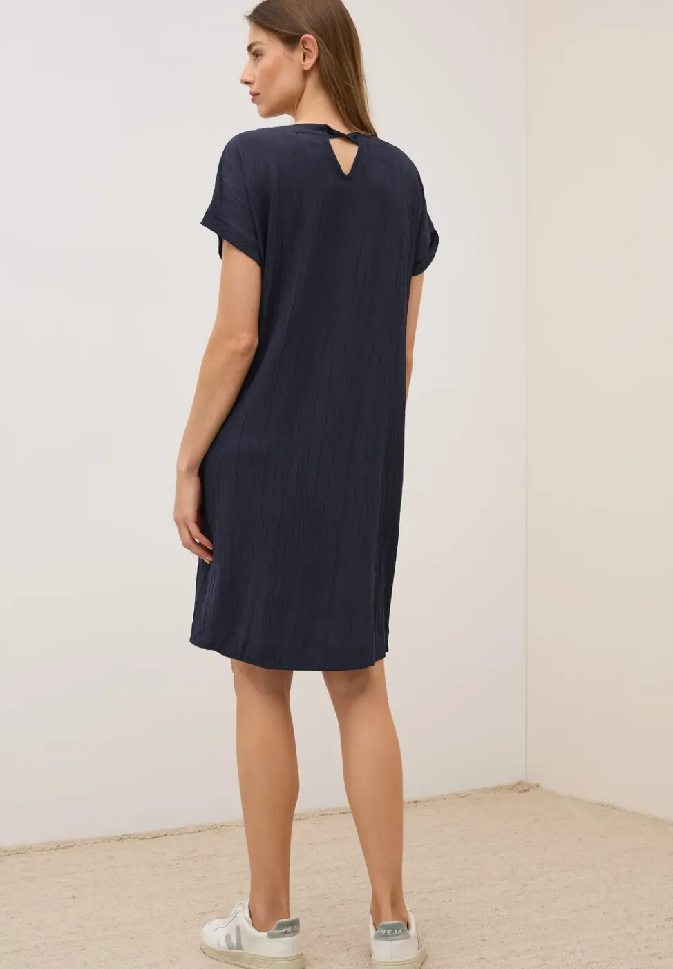 Seersucker jurk in effen kleur