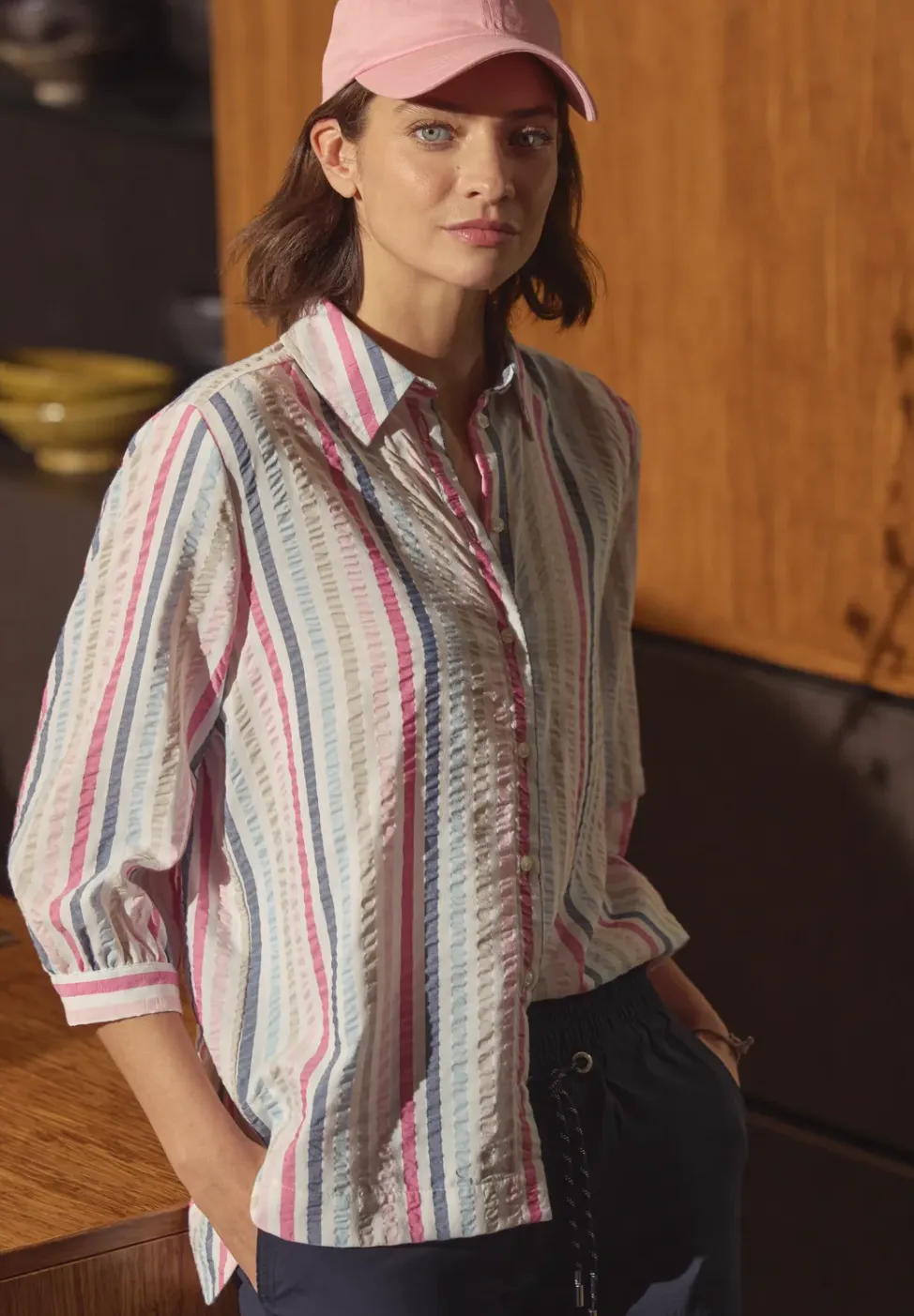 Seersucker overhemd blouse