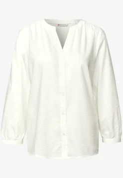 Seersucker blouse met gespleten hals
