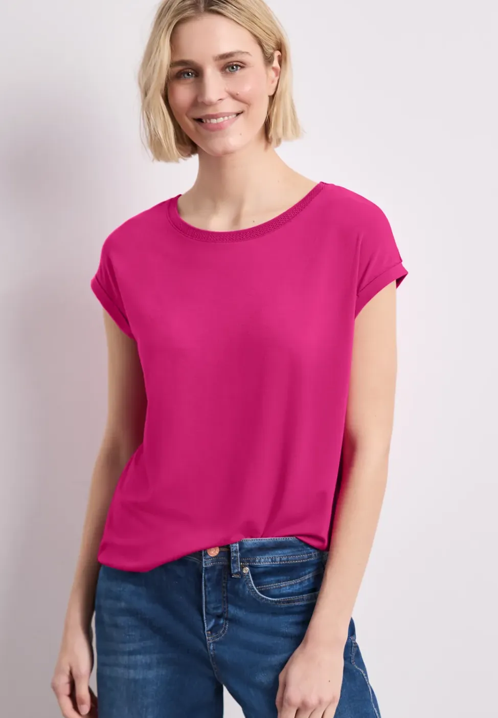 Shirt met boothals en decoratieve tape