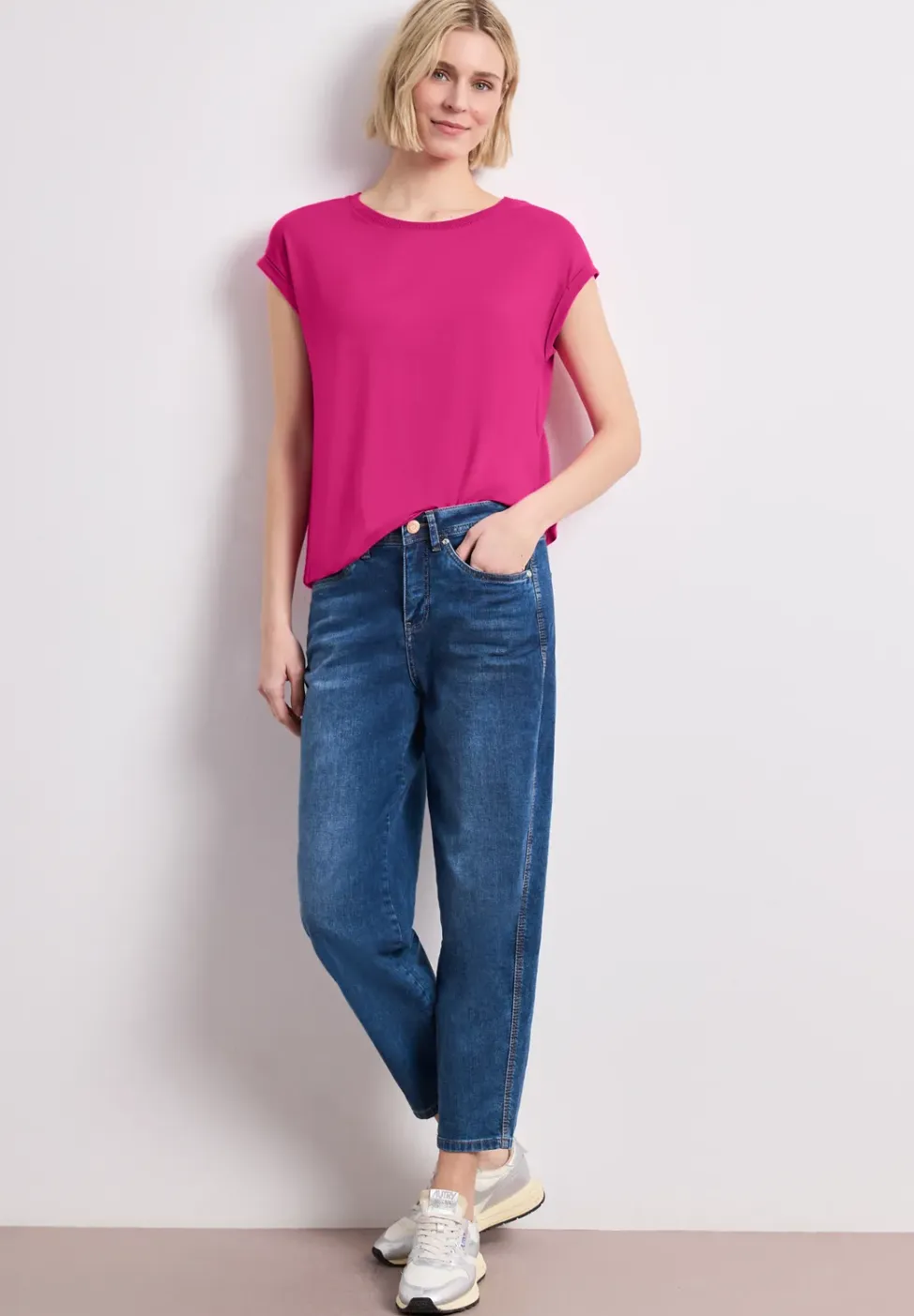 Shirt met boothals en decoratieve tape