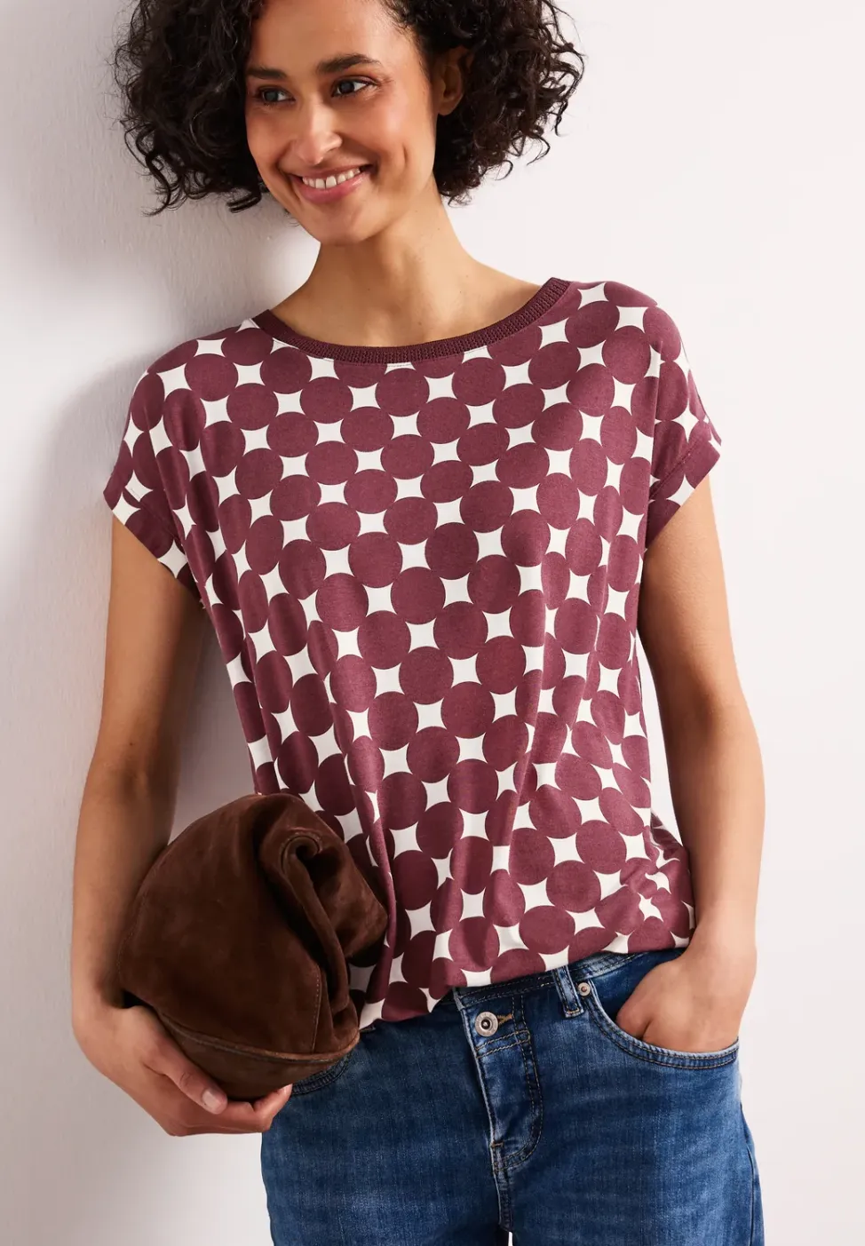 Shirt met boothals en print