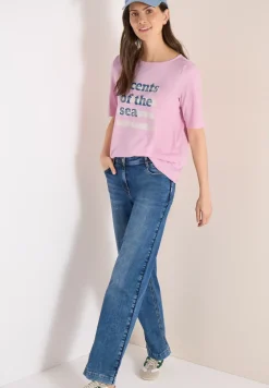 Shirt met boothals en tekst
