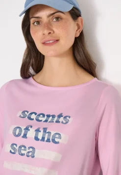 Shirt met boothals en tekst