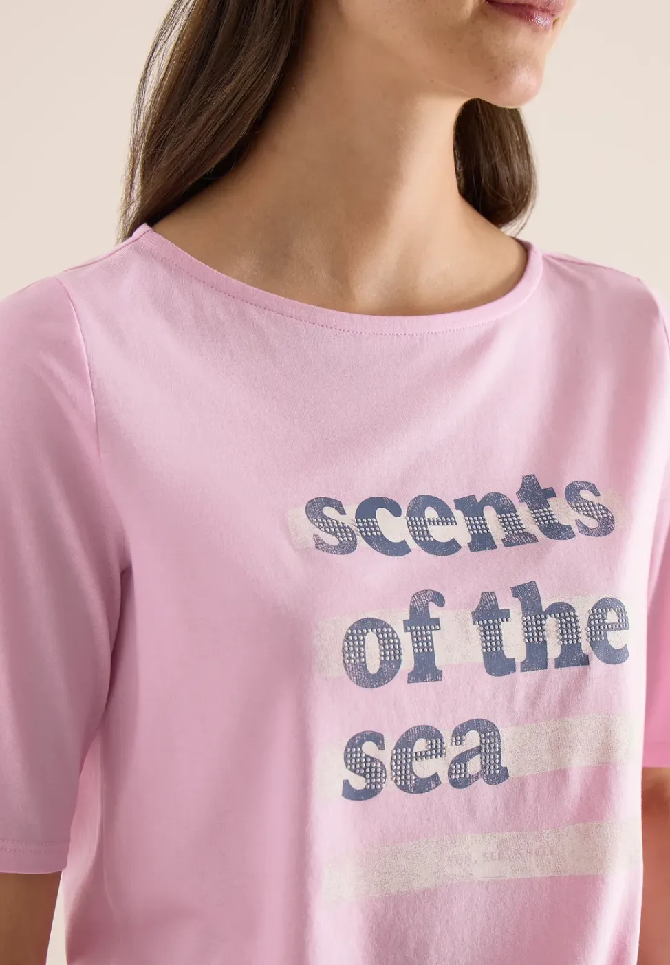 Shirt met boothals en tekst