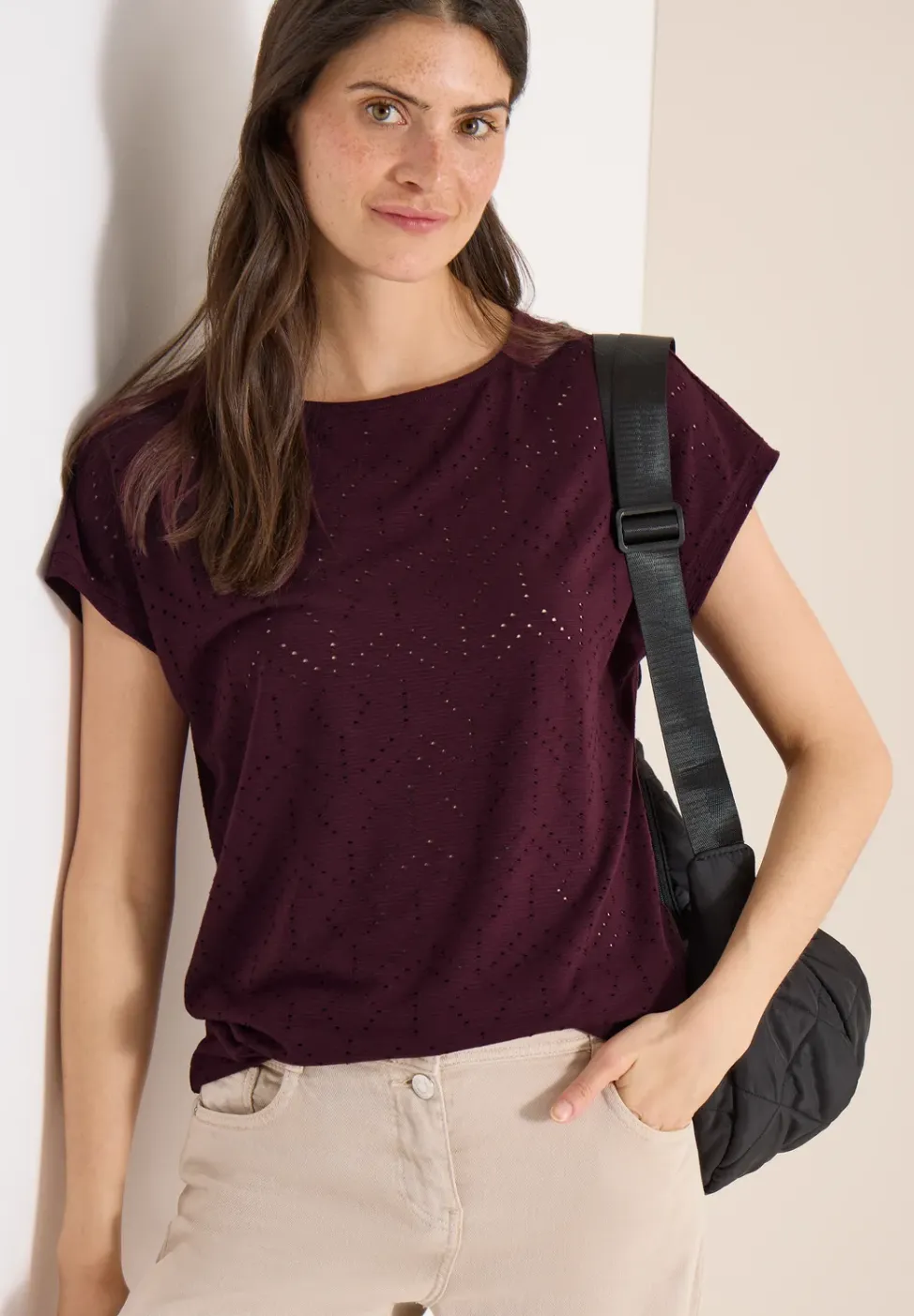 Shirt met boothals in ajour look