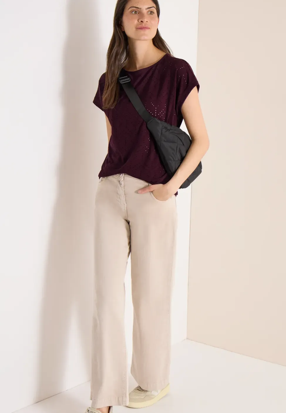 Shirt met boothals in ajour look