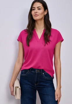 Shirt met gespleten hals in gebreide look