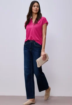 Shirt met gespleten hals in gebreide look