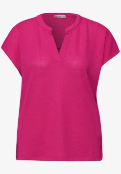 Shirt met gespleten hals in gebreide look
