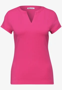 Shirt met gespleten hals en satijnen details