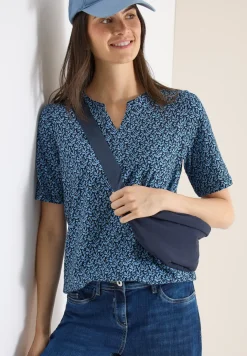 Shirt met gespleten hals en print