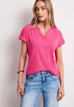 Shirt met gespleten hals en knoopdetails