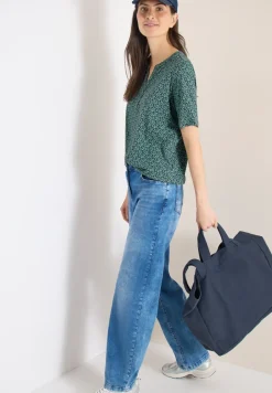 Shirt met gespleten hals en print