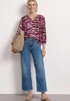 Shirt met gespleten hals en structuurmix
