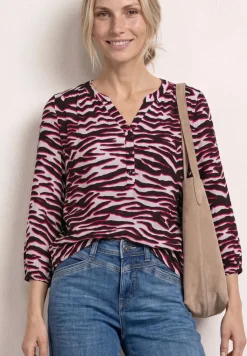 Shirt met gespleten hals en structuurmix
