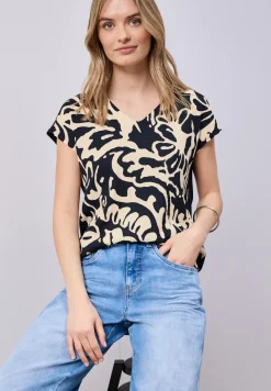Shirt met gespleten hals en print op de voorkant