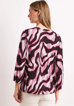 Shirt met gespleten hals en structuurmix