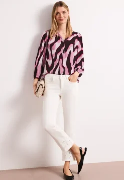 Shirt met gespleten hals en structuurmix