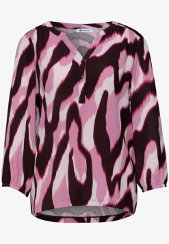 Shirt met gespleten hals en structuurmix