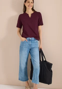 Shirt met gespleten hals en haakband