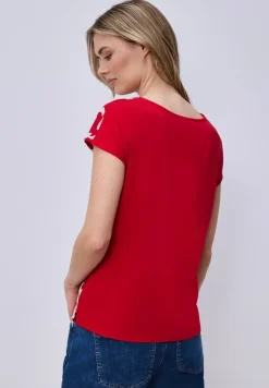 Shirt met gespleten hals en print op de voorkant